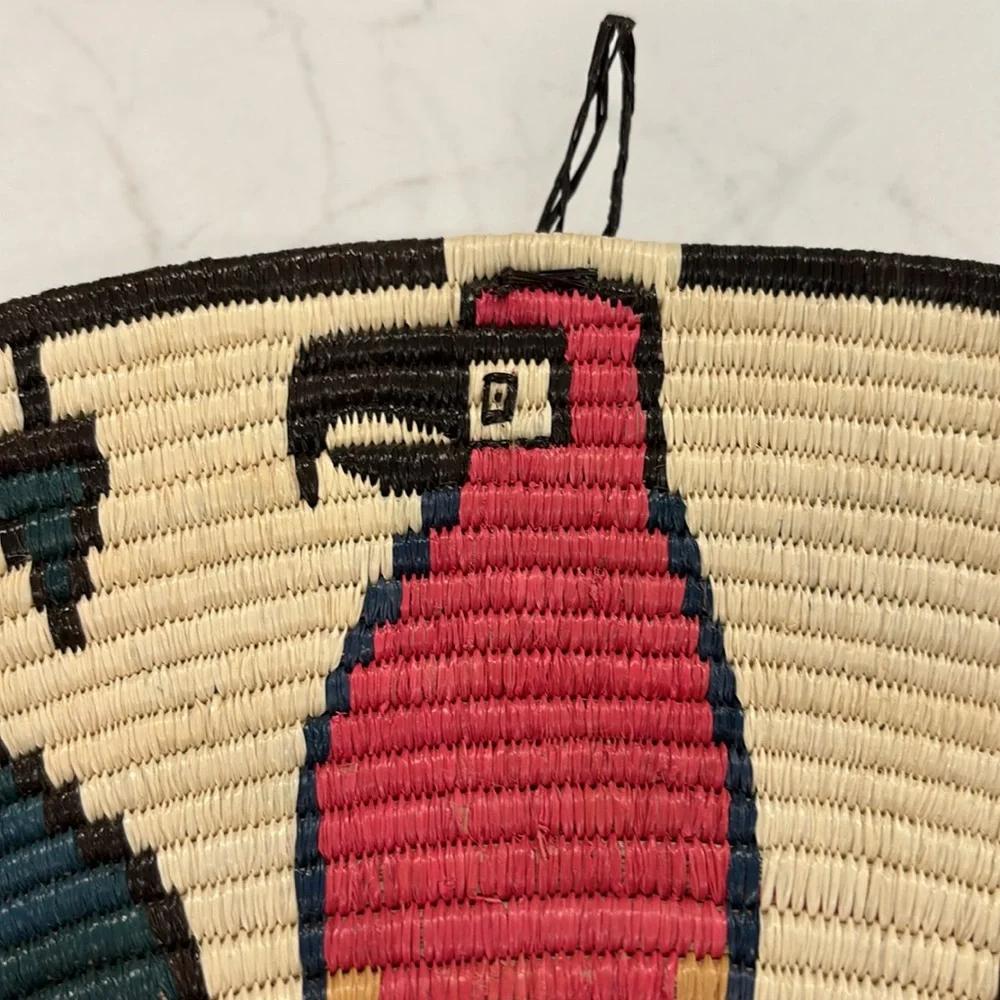 Woven Seagrass Oval Shape Wall Basket With Parrot And Butterflies Design